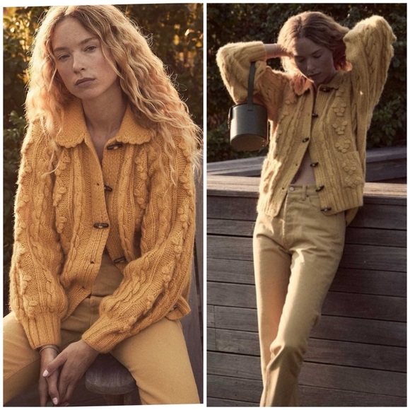 Doen Sweaters - DOEN Rive Cardigan in Chamonile Yellow SZ L